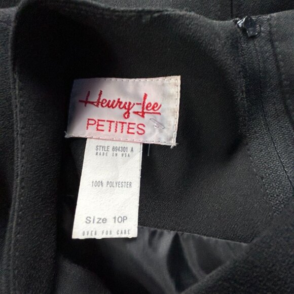 Vintage Henry Lee Career Shift Dress Size 10P Black Gold Buckle Waist Zip Back - Picture 3 of 9